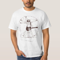 Men Guitarist Rock Hand Sign Vitruvian Man Guitar