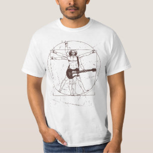 Men Guitarist Rock Hand Sign Vitruvian Man Guitar  T-Shirt