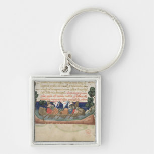 Men in a boat taking supplies to the Holy Land Key Ring