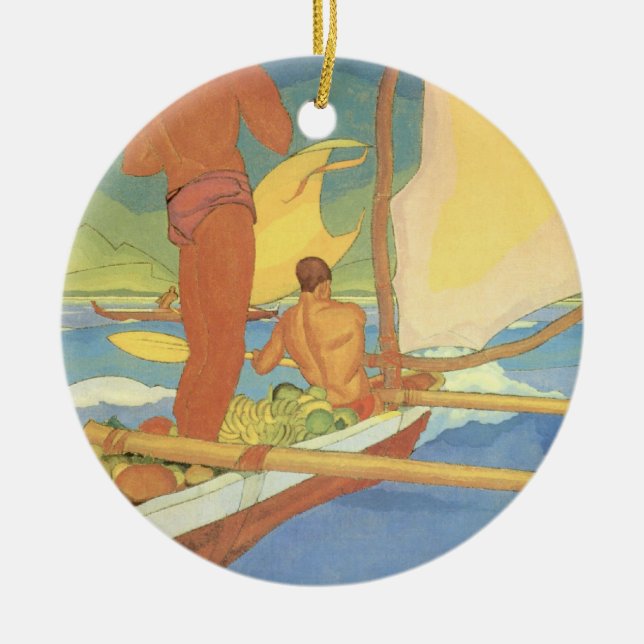 Men in an Outrigger Canoe - Ornament (Front)