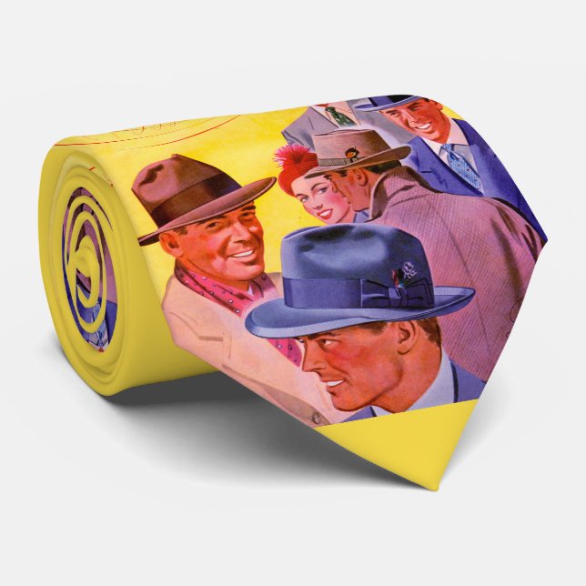 men in hats print tie (Rolled)
