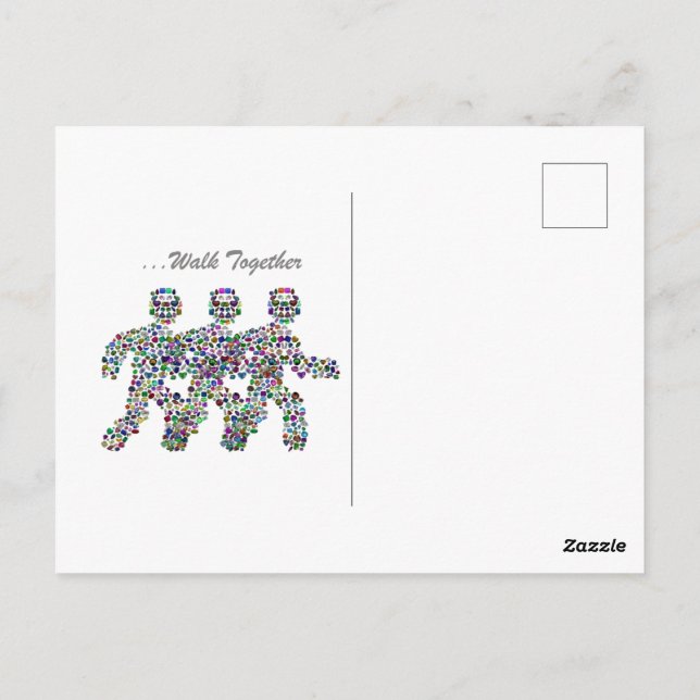 Men in Motion – Gemstone Walking Figure Design Postcard (Back)