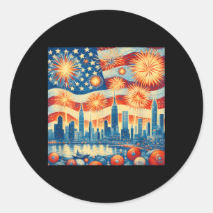 Men Independence Day Van Gogh Art 4th of July Classic Round Sticker