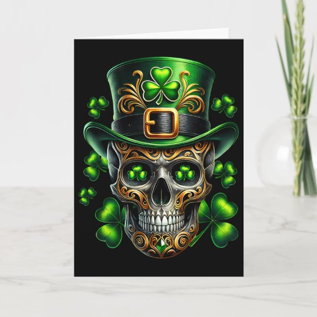 Men Irish Skull Shamrock Leprechaun Ireland St Pat Card (Front)