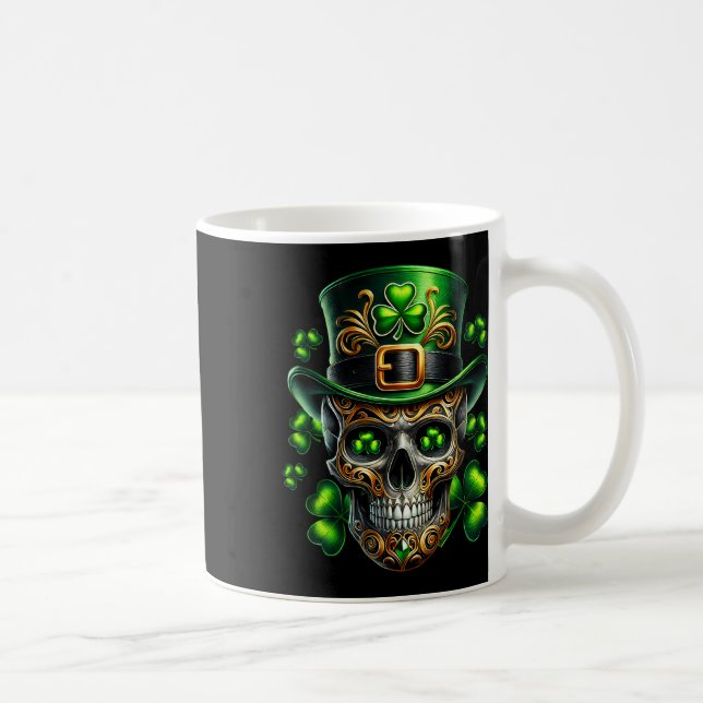 Men Irish Skull Shamrock Leprechaun Ireland St Pat Coffee Mug (Right)