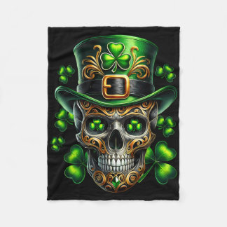 Men Irish Skull Shamrock Leprechaun Ireland St Pat Fleece Blanket