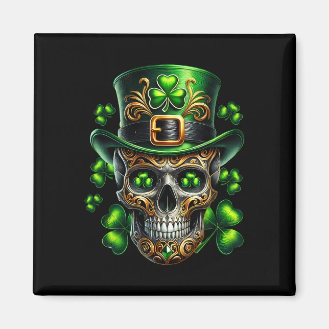 Men Irish Skull Shamrock Leprechaun Ireland St Pat Magnet (Front)