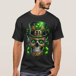 Men Irish Skull Shamrock Leprechaun Ireland St Pat T-Shirt