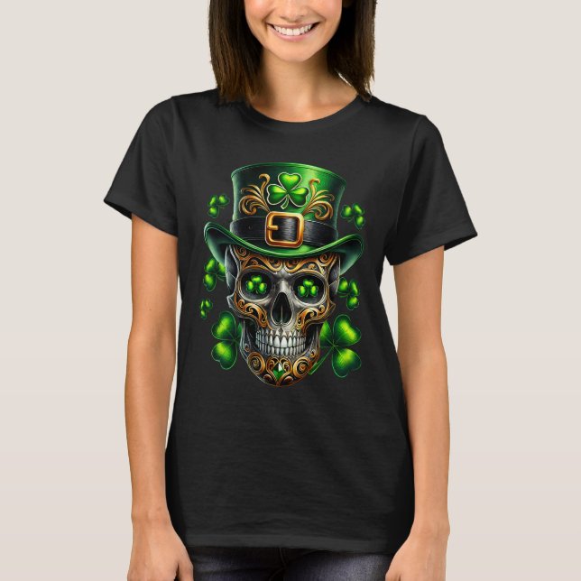 Men Irish Skull Shamrock Leprechaun Ireland St Pat T-Shirt (Front)