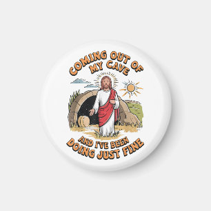 Men Jesus Coming Out of My Cave Magnet