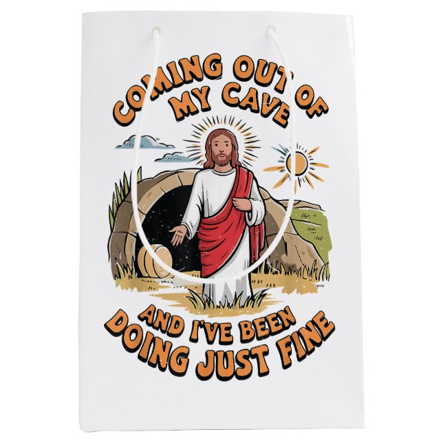 Men Jesus Coming Out of My Cave Medium Gift Bag (Front)