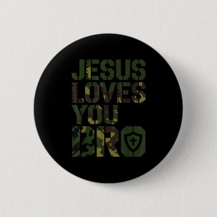 Men Jesus Loves You Bro Funny Christian Boy Godson 6 Cm Round Badge