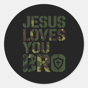 Men Jesus Loves You Bro Funny Christian Boy Godson Classic Round Sticker