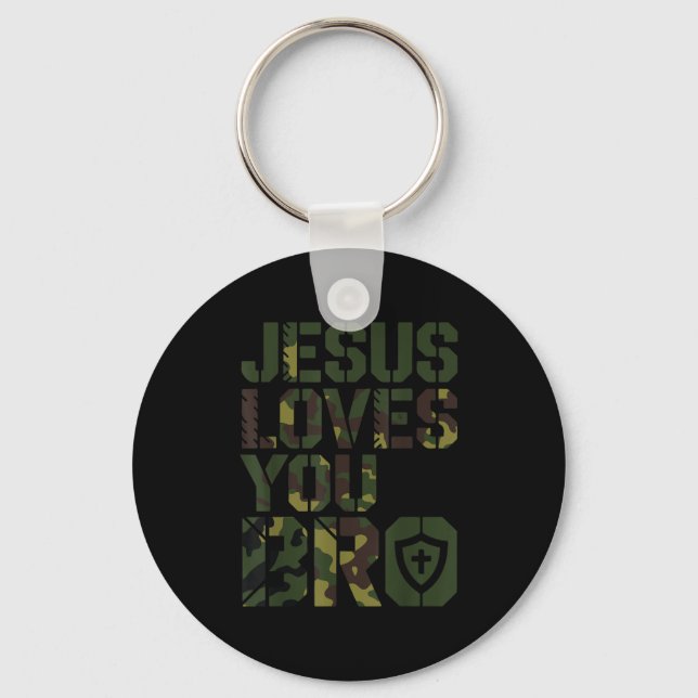 Men Jesus Loves You Bro Funny Christian Boy Godson Key Ring (Front)
