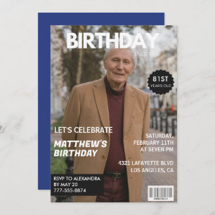 Men Magazine Navy blue Photo 81st birthday Invitation