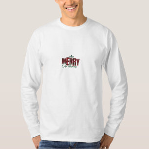 Men "Merry Christmas" Flannel Print long Sleeve T-Shirt