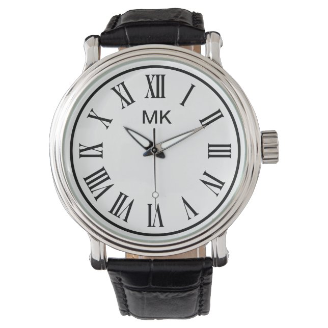 Men Monogram Roman Numeral Design Watch (Front)