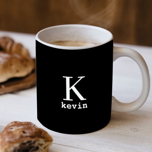 Men monogrammed black and white name personalised coffee mug (Creator Uploaded)
