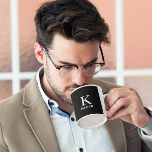Men monogrammed black and white name personalised coffee mug