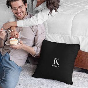 Men monogrammed name personalised black and white  cushion