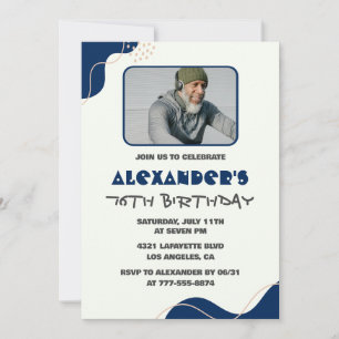 Men Navy White 76th birthday invitations 