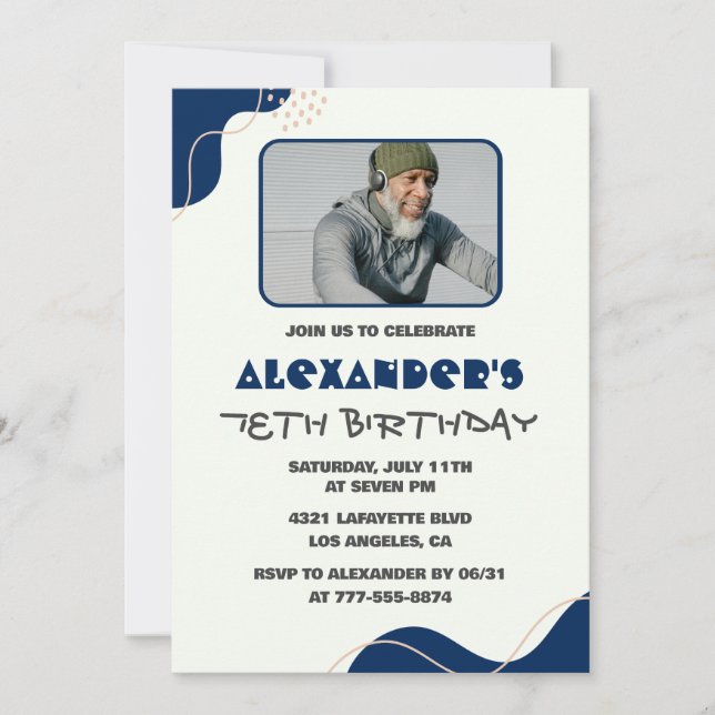 Men Navy White 78th birthday invitations  (Front)