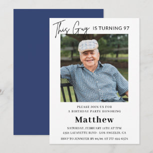 Men Navy White Photo 97th birthday Invitation
