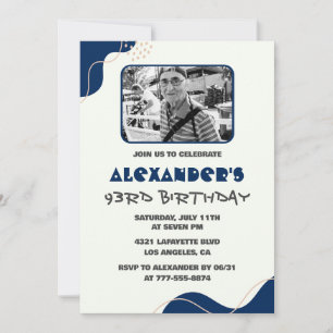 Men Navy White Picture 93rd birthday invitations 