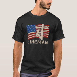 Men Patriotic Electrician Gift American USA Flag F T-Shirt