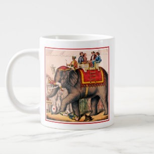 Men Performing A Circus Act With An Elephant. Large Coffee Mug