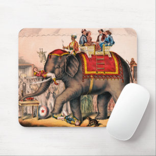 Men Performing A Circus Act With An Elephant. Mouse Mat