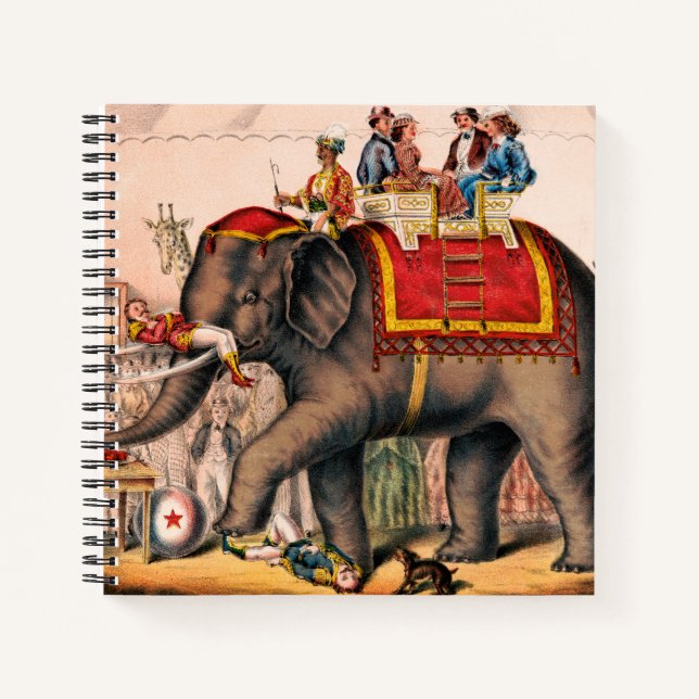 Men Performing A Circus Act With An Elephant. Notebook (Front)