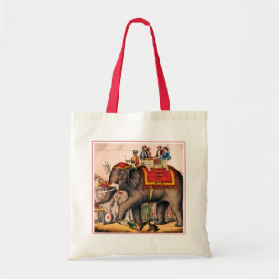 Men Performing A Circus Act With An Elephant. Tote Bag