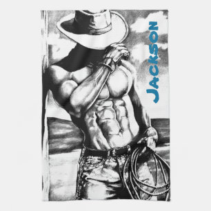 Men Personalised Name Fine Art Cool Cowboy Tea Towel