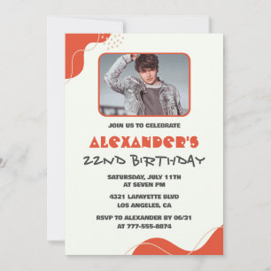 Men Photo 22nd birthday invitations Modern Red