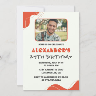 Men Photo 24th birthday invitations Modern Red