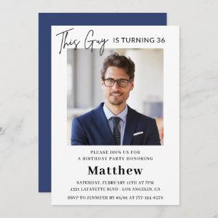 Men Photo 36th birthday invitations Navy blue