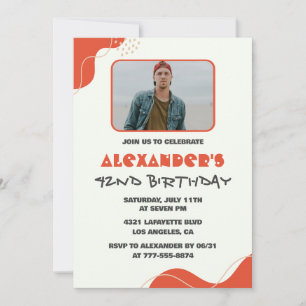 Men Photo 42nd birthday invitations Modern Red