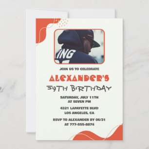 Men Photo 59th birthday invitations Modern Red
