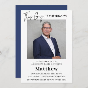 Men Photo 73rd birthday invitations Navy blue