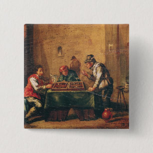 Men Playing Backgammon in a Tavern 15 Cm Square Badge