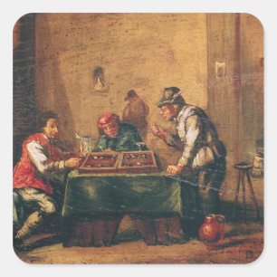 Men Playing Backgammon in a Tavern Square Sticker