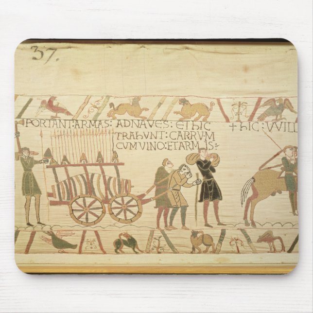Men pulling a cart loaded with wine and arms mouse mat (Front)
