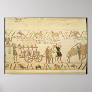 Men pulling a cart loaded with wine and arms poster