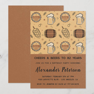 Men Rustic Beer 82nd birthday invitations 