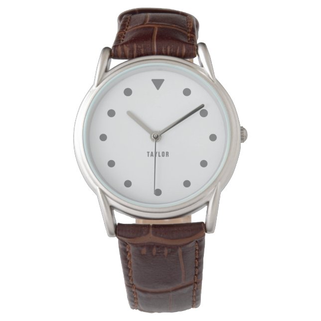 Men’s Classic Brown Leather Strap Personalised  Watch (Front)