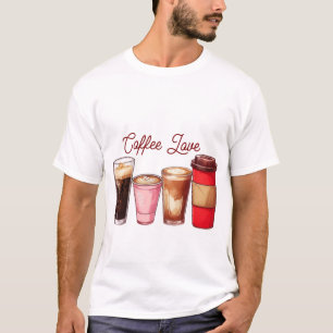 Men’s Coffee Art T-Shirt Cute Coffee Cups Street