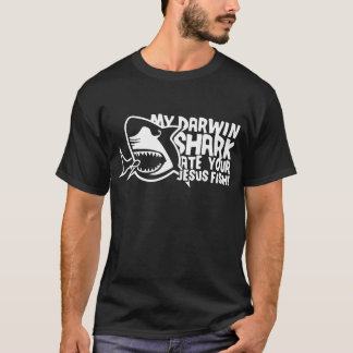 Men_s My Darwin Shark Ate Your Jesus Fish Funny Jo T-Shirt