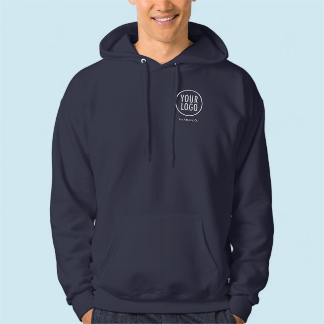 Men’s Pullover Hoodie Custom Company Logo S to 3XL (MISOOK Men’s Navy Blue Hoodie with Logo)