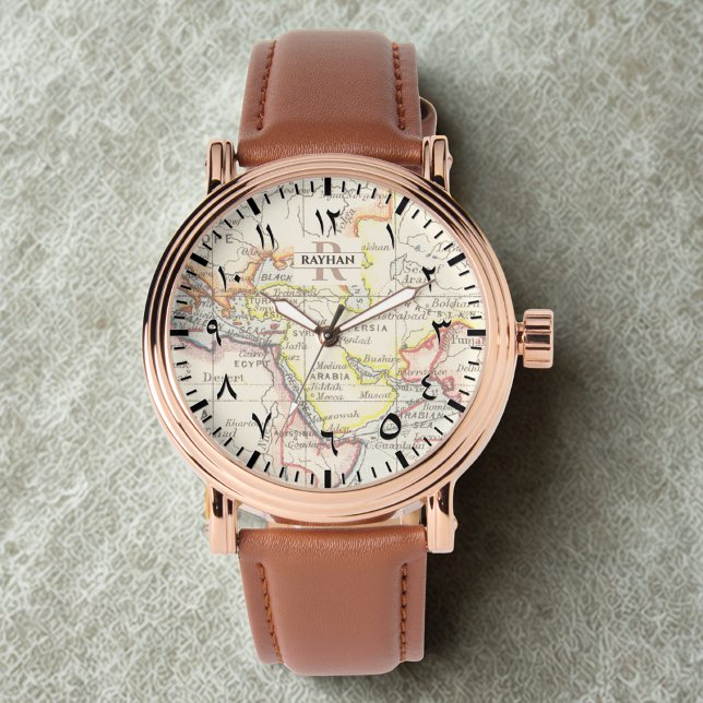 Men’s Rose Gold Mecca Map Watch – Arabic Numerals  (Creator Uploaded)